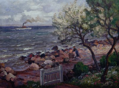 Summer Landscape with Garden Gate and Woman by Thorolf Holmboe