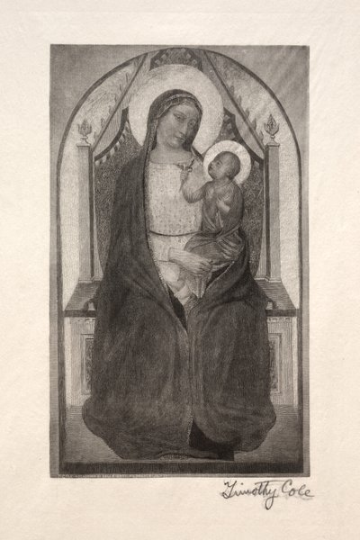 Old Italian Masters: Madonna Enthroned with Child Holding Bird, 1885 by Timothy Cole