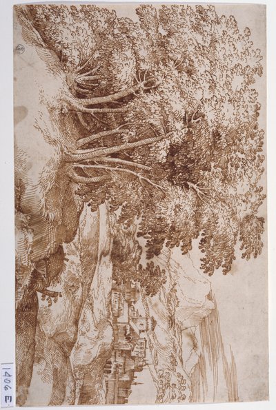 Landscape with trees on the left and a city in the background by Titian (c.1488 1576)