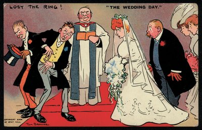 Bridegroom and best man unable to find the ring at a wedding by Tom Browne