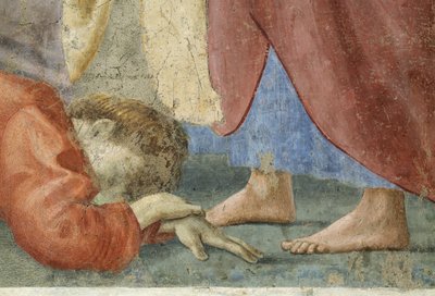 St. Peter Distributing the Common Goods of the Church, and the Death of Ananias (detail) by Tommaso Masaccio