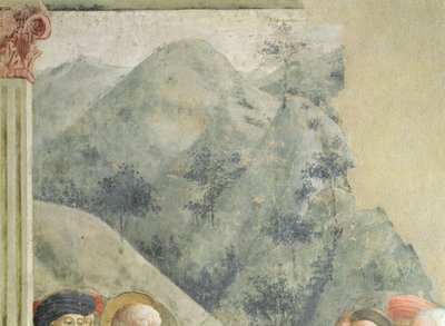 St. Peter Preaching in Jerusalem: Hilly Landscape by Tommaso Masolino da Panicale