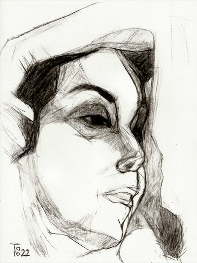 Pensive Woman Sketch by Tore Bahnson