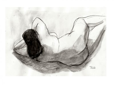 Reclining Nude Drawing by Tore Bahnson