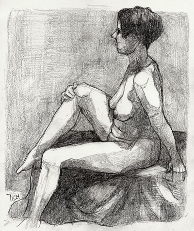 Seated Nude Figure Sketch by Tore Bahnson