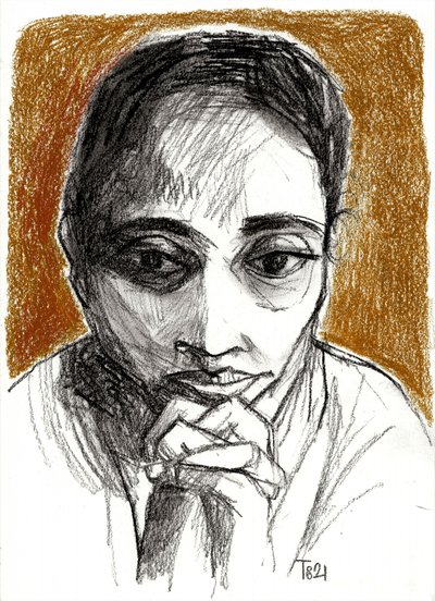 Thoughtful Woman Drawing by Tore Bahnson
