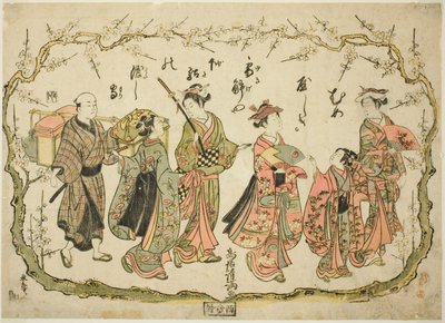 Party on their way to view plum blossoms by Torii Kiyomitsu I