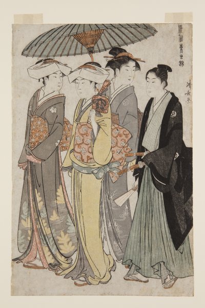 Two Daughters of a Bannerman with a Serving Woman and a Young Man by Torii Kiyonaga