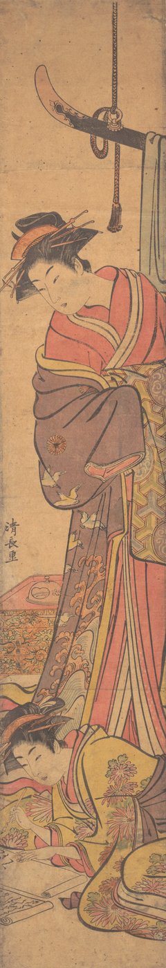 Young Woman Looking over Shoulder of Another who is Writing a Letter by Torii Kiyonaga