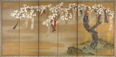 Flowering Cherry and Autumn Maples with Poem Slips, 1654-81 by Tosa Mitsuoki