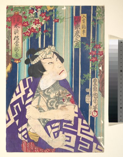 Imaginary Portrait, Shuihuzhuan of the Stage: Tōryūdai (Mitate Suikoden Tōrōdai) - Actor Bandō Hikozaburō as Nyūunryū by Toyohara Kunichika