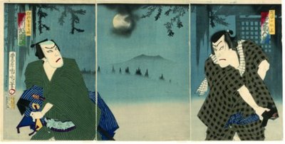 Onoe Kikugorō V as Daiba no Jinzō and Ichikawa Sadanji I as Itamiya Jubei by Toyohara Kunichika