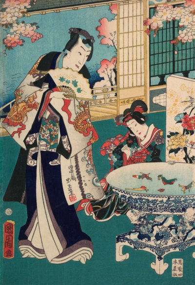 Spring Outing in a Villa Diptych: Man in Interior by Toyohara Kunichika