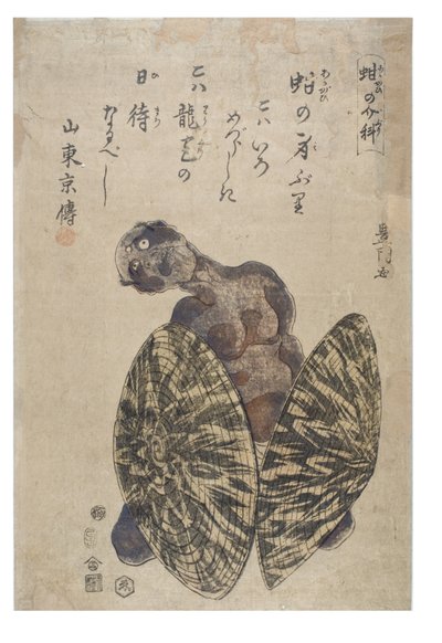Imitating an Arkshell - Man flanked by two hats by Toyokuni Utagawa
