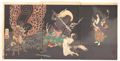 Fudō Myōō Threatening a Novice by Tsukioka Yoshitoshi