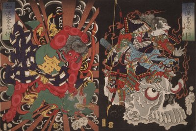 Warrior on Skull and Kintoki Overpowering a Demon, from the Series Valour in China and Japan by Tsukioka Yoshitoshi