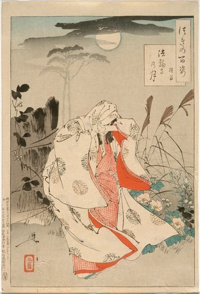 Yokobue Waiting for Takiguchi Tokiyori by Moonlight at Hōrinji by Tsukioka Yoshitoshi