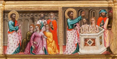 Predella with life of St. Bartholomew, doing exorcisms and baptizing (detail) by Turino Vanni