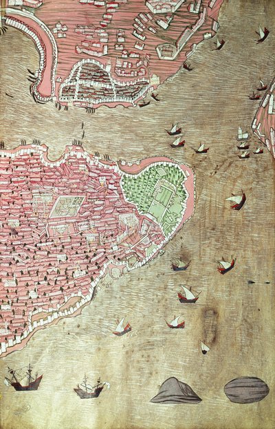 View of the Topkapi Palace and the Bosphorus Straits, Istanbul, from the Hunername by Lokman by Turkish School