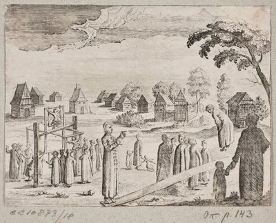 People Gathered by a Seesaw and a Carousel with Swings by Ubekendt