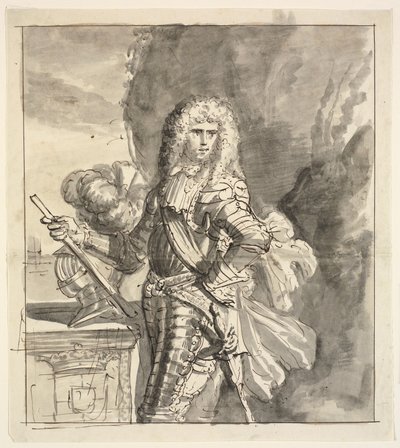 Portrait of a General. Knee-Length, Standing by a Balustrade by Ubekendt