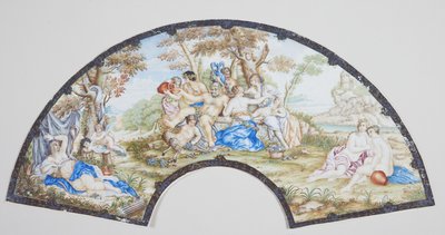 Fan-shaped Leaf. In the Center Pan with Nymphs and Bacchus Child (?) by a Press, Resting Female Figures on the Right and Left by Ubekendt