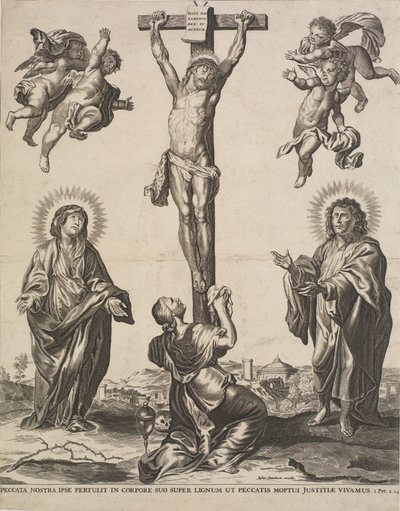 Christ on the Cross with the Virgin, Mary Magdalen, St John, and Four Angels by Ubekendt KKSgb5444