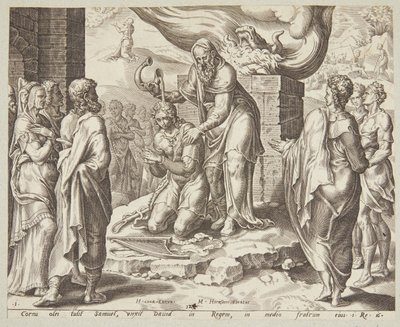 Samuel Anointing David by Ubekendt efter Maarten van Heemskerck