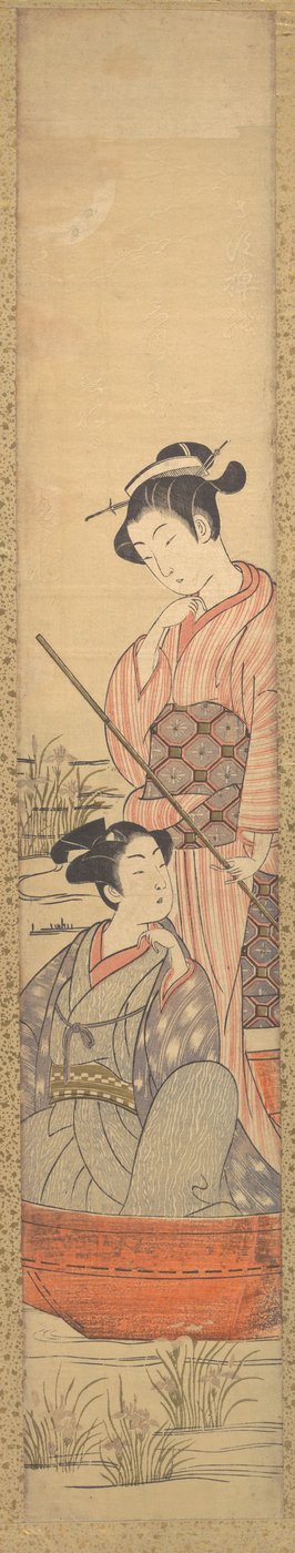 A Young Woman Standing in a Boat Pulling it Along and a Young Man Seated in it at Her Feet by Uchimasa