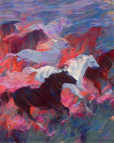 Vibrant Running Horses by Uma Gokhale