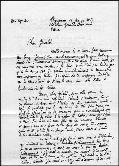 Letters from René Depestre About His Book 