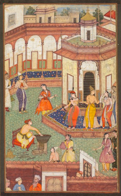 A Man Dips His Hand into a Cauldron as Ladies of the Harem Stand in Amazement, c. 1600 by Unbekannt