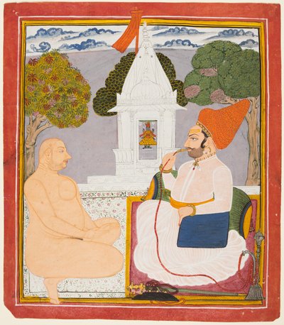 A Rathor Noble Visiting a Digambara Holy Man at a Vishnu Shrine, Probably Baba Atmaram, c. 1760 by Unbekannt
