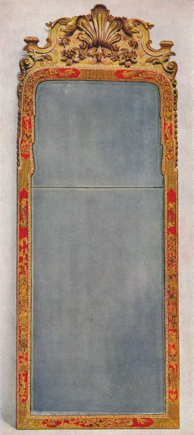 A Very Rare Pier Glass of c1720 in frame decorated with Red Lacquer, c1720 by Unbekannt
