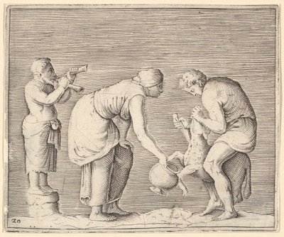A Woman Collecting Blood from a Sheep by Unbekannt