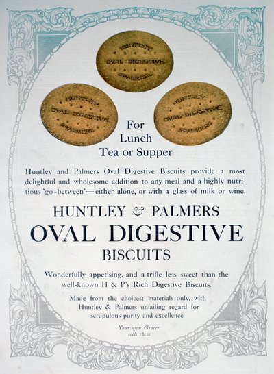 Advert for Huntley and Palmers Oval Digestive Biscuits by Unbekannt