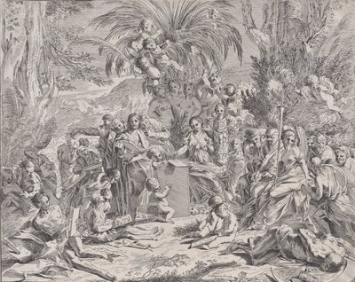An allegory of painting, who as a child in the centre left draws on a tablet, surrounded by others, 1650-1700 by Unbekannt