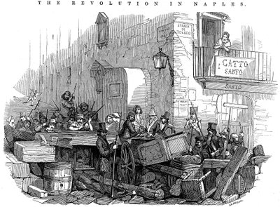 Barricade in the Strada di Toledo just before the attack, Revolution in Naples, 15 May 1848 by Unbekannt