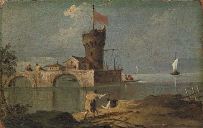 Capriccio with a Circular Tower, Two Houses, and a Bridge by Unbekannt
