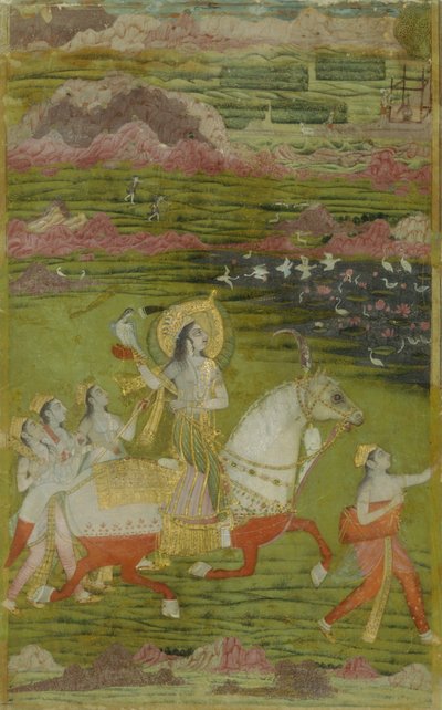 Chand Bibi Hawking with Attendants in a Landscape by Unbekannt