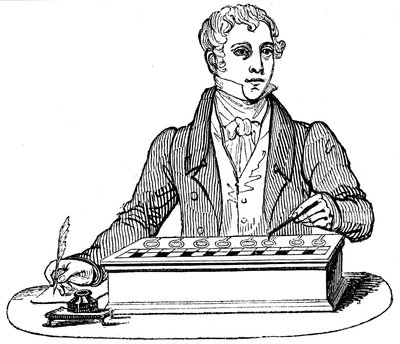 Clerk using a Pascal adding machine by Unbekannt