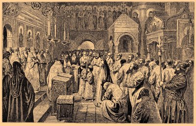 Coronation of the two Romanov children, Ivan V and Peter I by Unbekannt