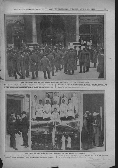 Crowds Outside Lloyds of London, Chefs on Board, and the White Star Offices by Unbekannt