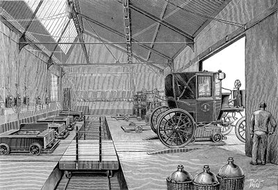 Depot Where Electrically Driven Paris Cabs Were Fitted with Freshly Charged Batteries, 1899 by Unbekannt