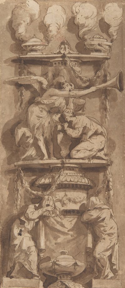 Design for a Funerary Monument or Epitaph with Mourning Figures by Unbekannt