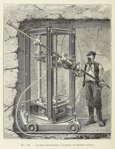 Diamond Drilling Machine designed by Georges Leschot, engraving by Unbekannt