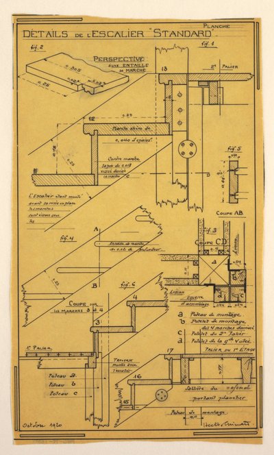 Design for a Mass-Operational House Designed by Hector Guimard, Staircase Construction by Unbekannt
