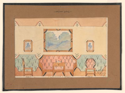 Drawing, Design for a Sitting Room with Sofa, Two Chairs, and Table by Unbekannt