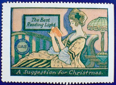Early gas lighting advertisement label by Unbekannt