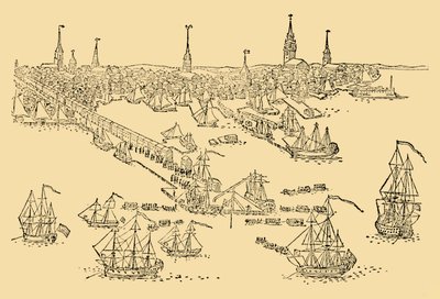 English Ships of War at Boston Where The Tea-Party Took Place In 1768 by Unbekannt
